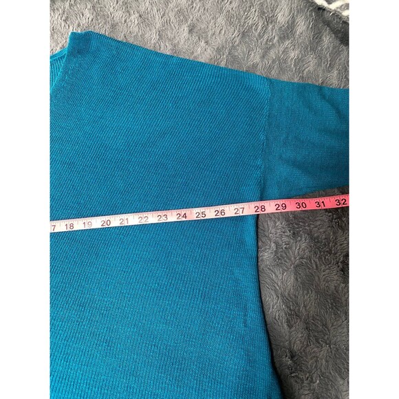 Eileen Fisher Organic linen blend V-neck teal blue thin sweater top lagenlook XL - Picture 5 of 10